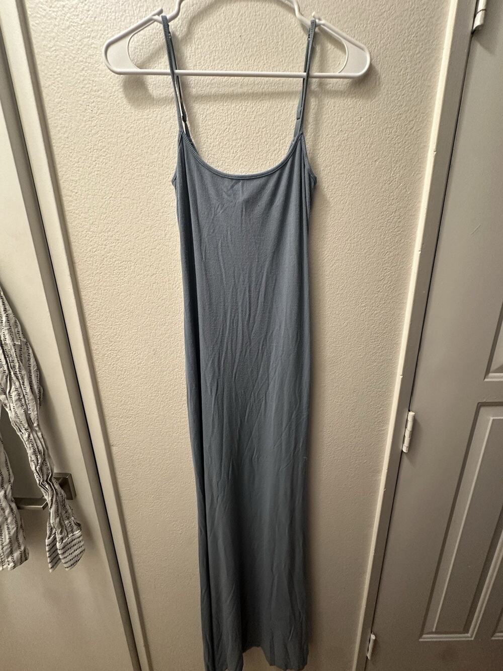SKIMS Ribbed Slip Dress Blue Scoop Neck Strappy Sleeveless Midi Size XL